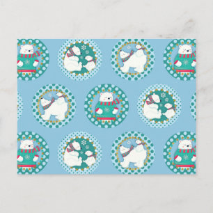 Polar Bears Pattern - Cute Winter Holidays Postcard