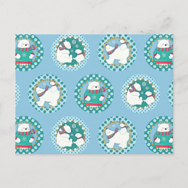 Polar Bears Pattern - Cute Winter Holidays Postcard (Front)