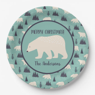 Polar Bears Patterned Christmas Party Paper Plate