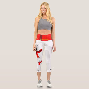 Polar Bears Plaid Scarfs and Waist Capri Leggings