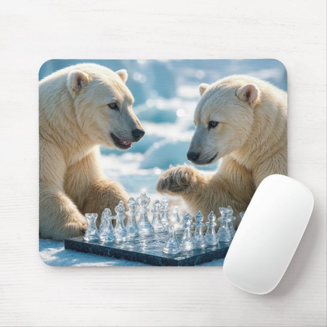 Polar Bears Playing Chess Mouse Mat (With Mouse)