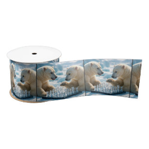 Polar Bears Playing Chess On a Glacier Satin Ribbon