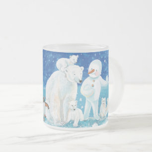 Polar Bears, Polar Fox, Emperor penguin & Snowman  Frosted Glass Coffee Mug