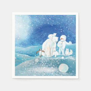 Polar Bears, Polar Fox, Emperor penguin & Snowman  Napkin