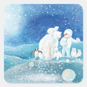 Polar Bears, Polar Fox, Emperor penguin & Snowman  Square Sticker