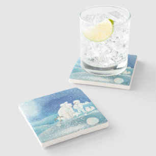 Polar Bears, Polar Fox, Emperor penguin & Snowman Stone Coaster