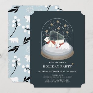 Polar Bears Snow Globe Navy Blue Holiday Party Invitation