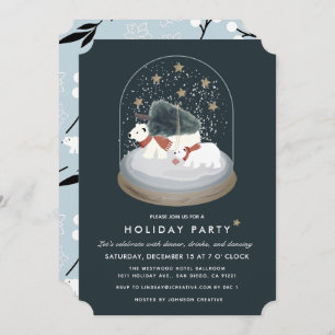 Polar Bears Snow Globe Navy Business Holiday Party Invitation