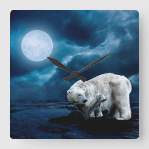 Polar Bears Square Wall Clock