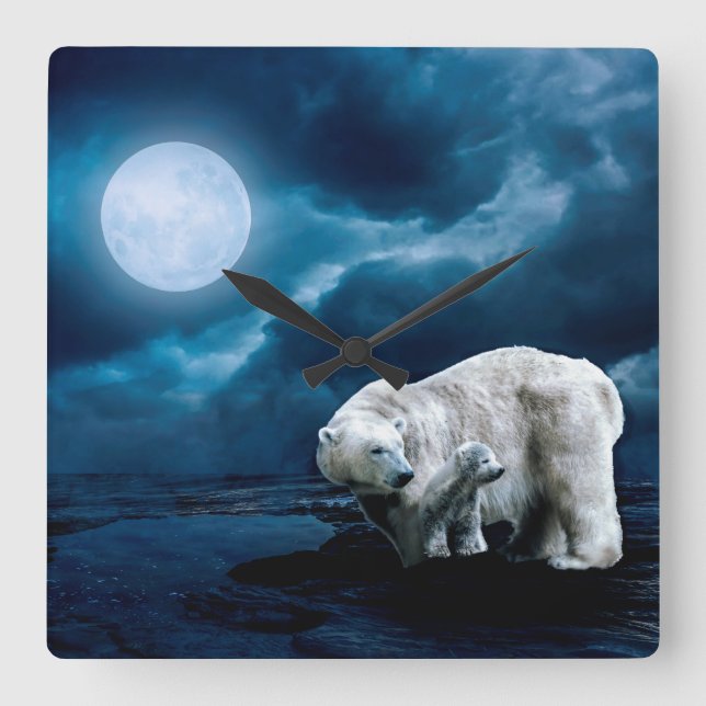 Polar Bears Square Wall Clock (Front)