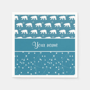 Polar Bears Twinkling Stars Personalised Napkin