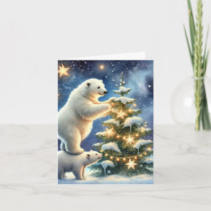 Polar Bears Under Starry Night Christmas Card