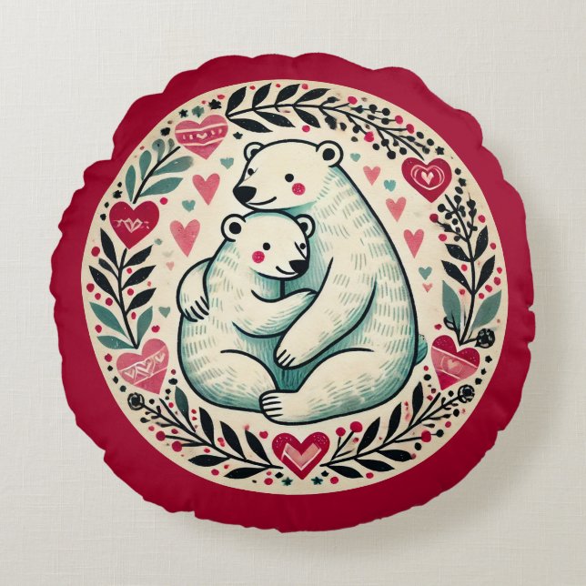 Polar Bears Valentine's Day Bear                   Round Cushion (Front)