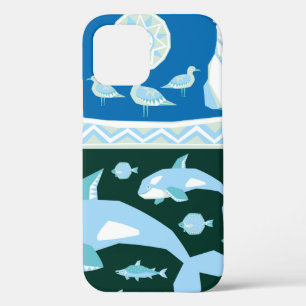 Polar bears whales fish seagulls pattern iPhone 12 case