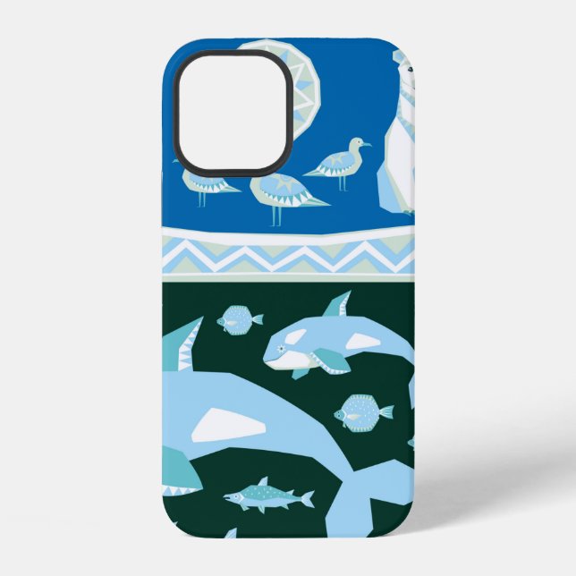 Polar bears whales fish seagulls pattern iPhone case (Back)