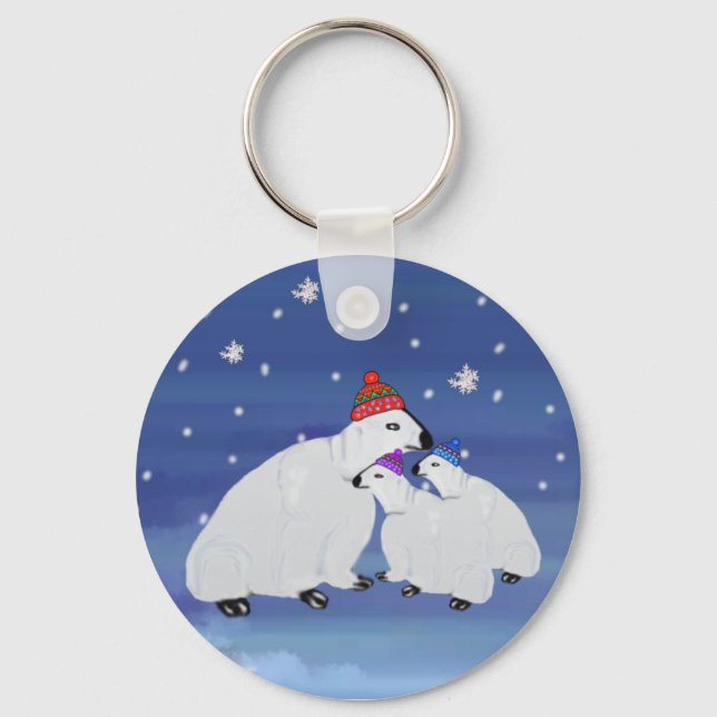 Polar Bears Winter Holiday Keychains (Front)
