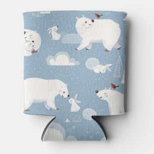 Polar Bears Winter Vintage Can Cooler