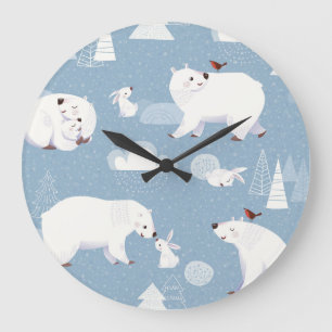 Polar Bears Winter Vintage Large Clock