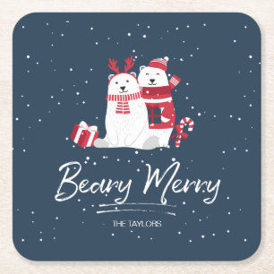 Polar Beary Merry Christmas ID851 Square Paper Coaster