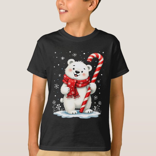 Polar Christmas Bear Candy Scarf Kids  T-Shirt (Front)