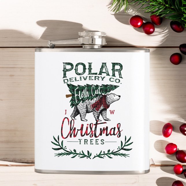 Polar Delivery Co Fresh Cut Christmas Trees Plaid Hip Flask (Polar Delivery Co Fresh Cut Christmas Trees Plaid Flask)