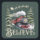 Polar Express Christmas Gift Believe Xmas Winter Square Sticker<br><div class="desc">Polar Express Christmas Gift Believe Xmas Winter</div>