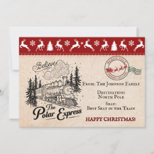 Polar Express Train to the North Pole Ticket Holiday Card