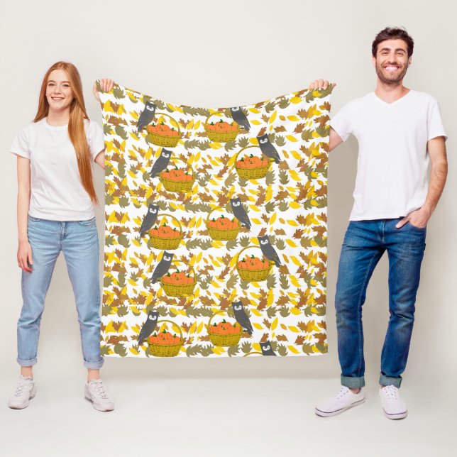 Polar Fleece Blanket Owls and Autumn Pumpkins (In Situ)