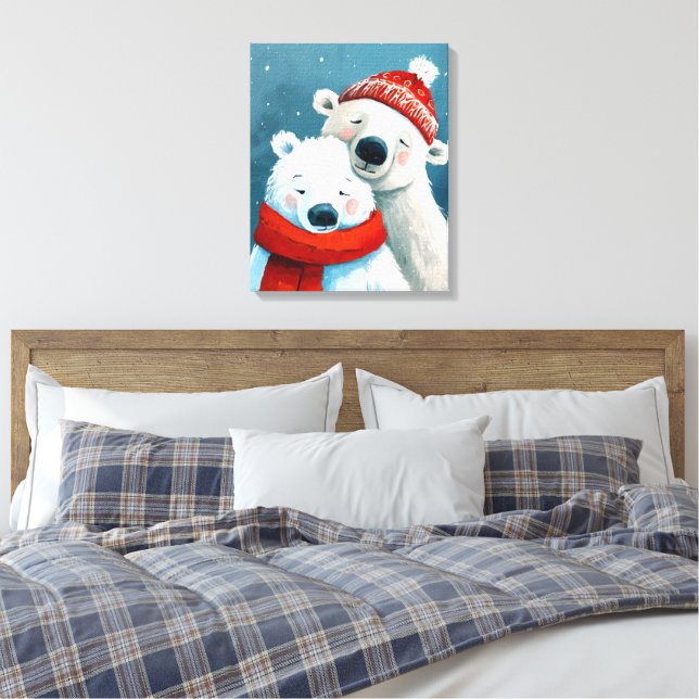 Polar Hugs Canvas Print (Insitu(Bedroom))
