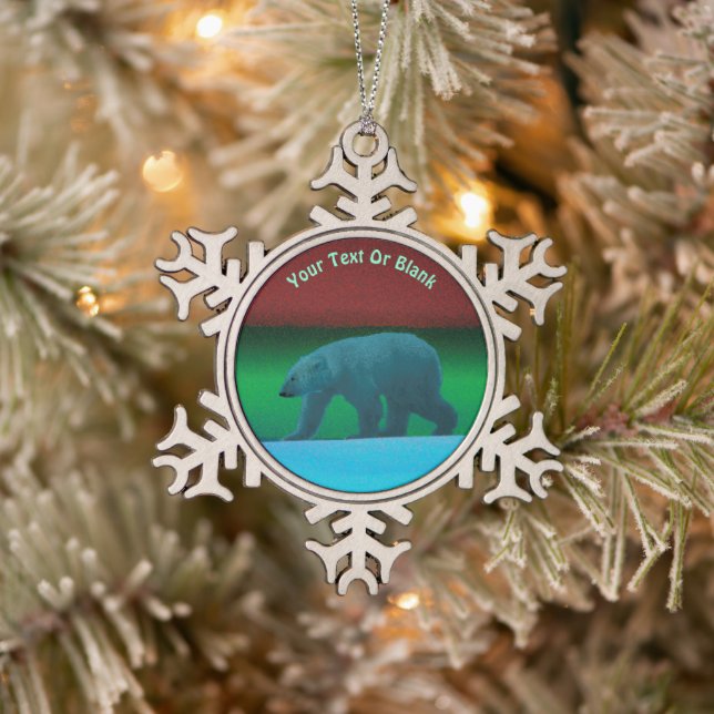 Polar Lights Polar Bear Snowflake Pewter Christmas Ornament (Tree)