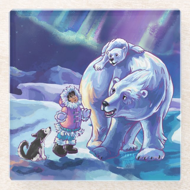 Polar Pals Painting Glass Coaster (Front)