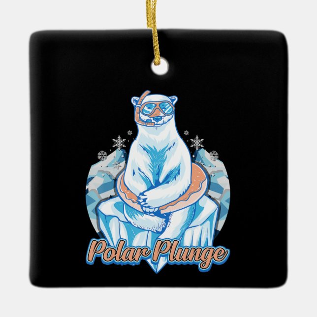 Polar Plunge Ice Jump Funny Polar Bear Winter Ceramic Ornament (Front)
