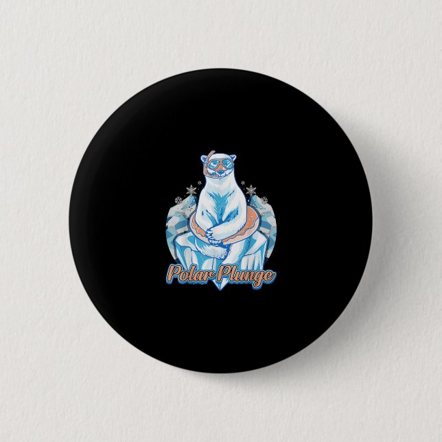 Polar Plunge Ice Jump Funny Polar Bear Winter Swim 6 Cm Round Badge (Front)