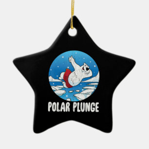 Polar Plunge Ice Jump Funny Polar Bear Winter Swim Ceramic Tree Decoration