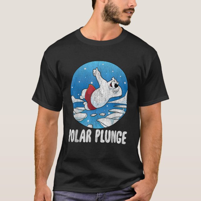 Polar Plunge Ice Jump Funny Polar Bear Winter Swim T-Shirt (Front)