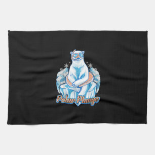 Polar Plunge Ice Jump Funny Polar Bear Winter Swim Tea Towel