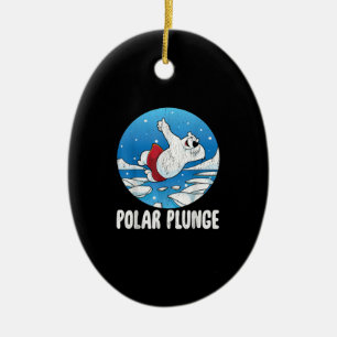Polar Plunge Ice Jump Polar Bear Winter Swim Ceramic Tree Decoration