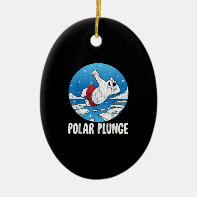 Polar Plunge Ice Jump Polar Bear Winter Swim Ceramic Tree Decoration (Front)