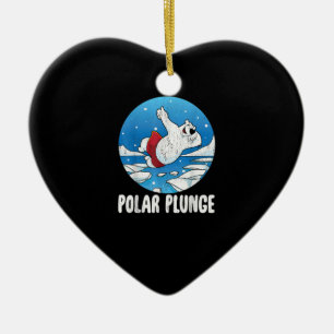 Polar Plunge Ice Jump Polar Bear Winter Swim Ceramic Tree Decoration