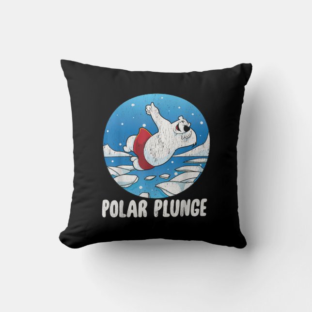 Polar Plunge Ice Jump Polar Bear Winter Swim Cushion (Front)