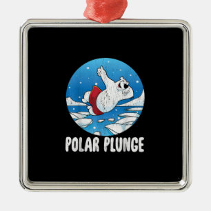 Polar Plunge Ice Jump Polar Bear Winter Swim Metal Tree Decoration