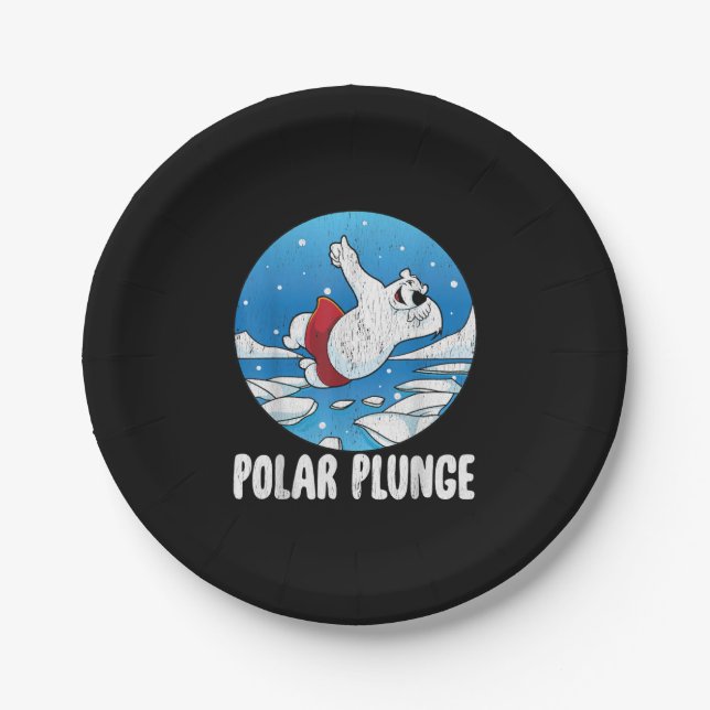 Polar Plunge Ice Jump Polar Bear Winter Swim Paper Plate (Front)