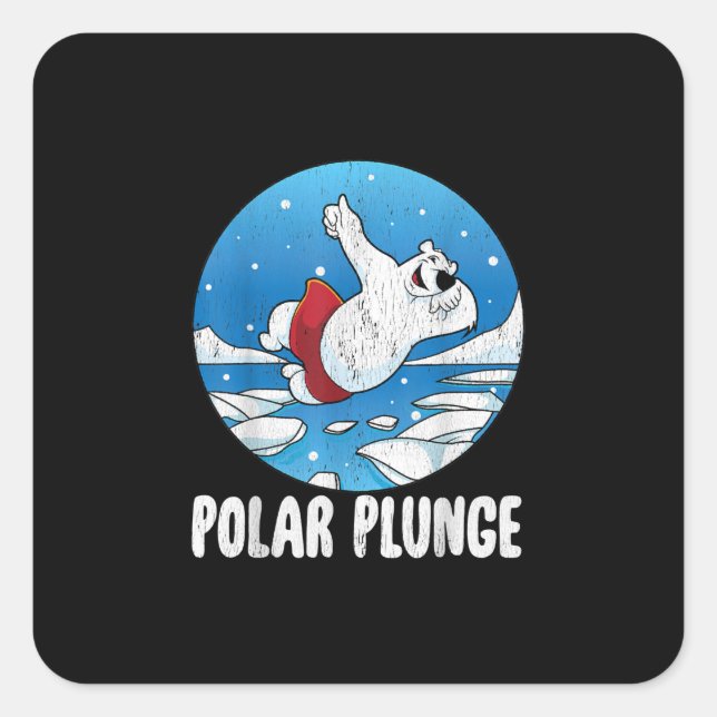 Polar Plunge Ice Jump Polar Bear Winter Swim Square Sticker (Front)