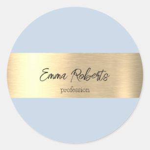 Polar Sky Blue Gold Foil Rustic Faux  Classic Round Sticker
