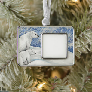 Polar Snow Bears Silver Plated Framed Ornament