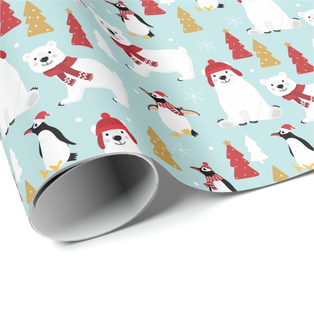 Polar White Bear Penguin Christmas Holiday Wrapping Paper (Roll Corner)