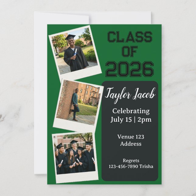 Polaroid Editable Colour Picture Graduation Invitation (Front)