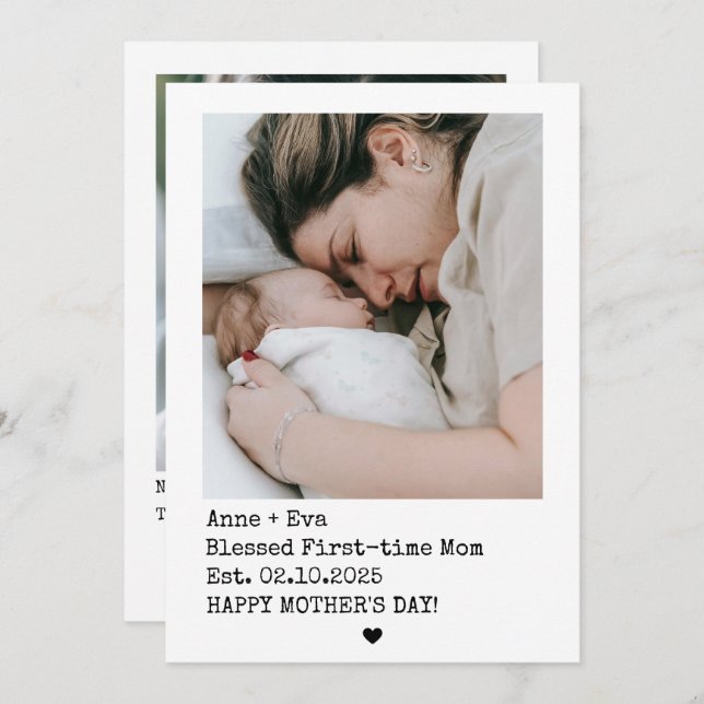 Polaroid Style 2 Pics First Time Mother's Day Holiday Card (Front/Back)