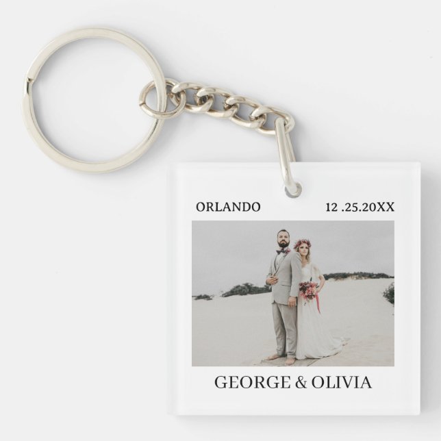 Polaroid Style Wedding Favor Keychain (Front)