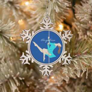 Pole Fitness Snowflake Pewter Christmas Ornament
